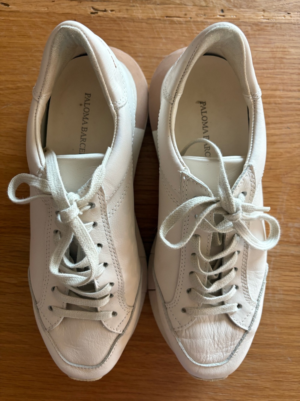 Paloma Barceló Cream White Leather Lace-Up Sneakers